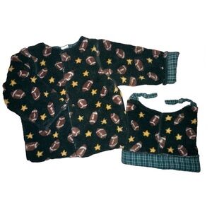 2pc STARTING OUT Green Fleece Football Stars Jacket Hat Plaid Snaps Boy Girl 24M